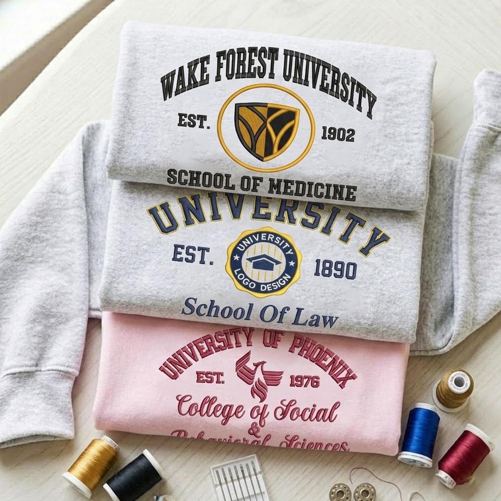 Custom University Embroidered Sweatshirt, Personalized Varsity College Crewneck, School of Law Shirt, Custom College Logo Apparel, Alumni Gift