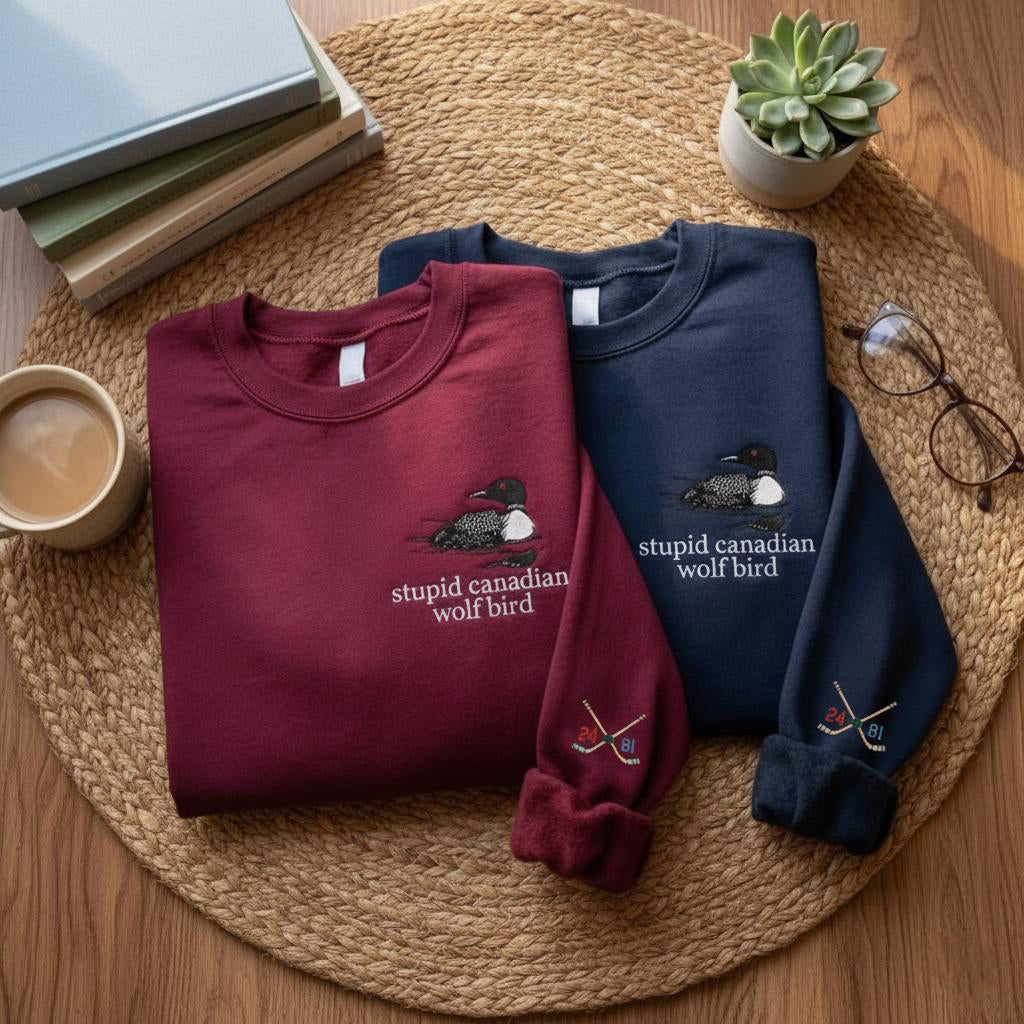 Embroidered Heated Rivalry Sweatshirt – Stupid Canadian Wolf Bird, Team Hollanov Hockey Crewneck, LGBT Hockey Fan