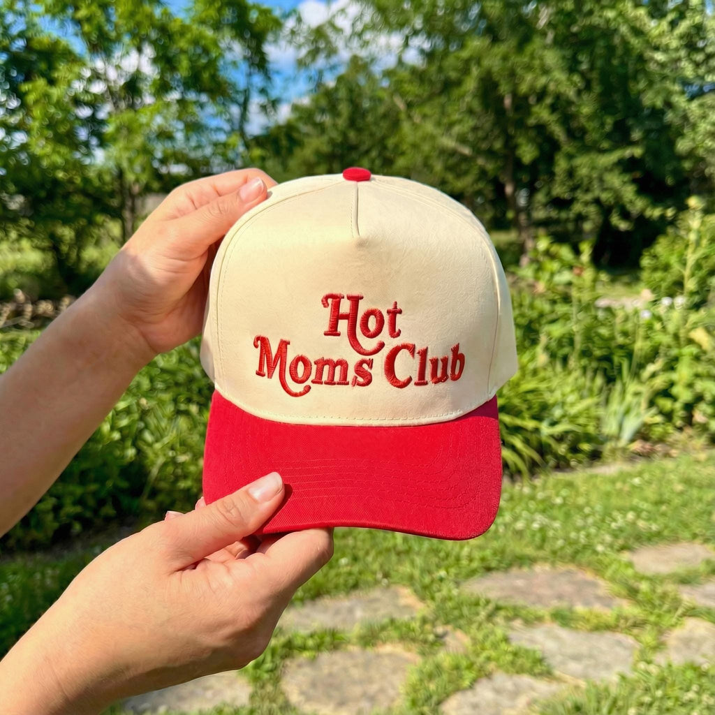 Hot Moms Club Embroidered Trucker Hat, Funny Mom Cap, Gift from Daughter, Cute Trendy Mom Hat