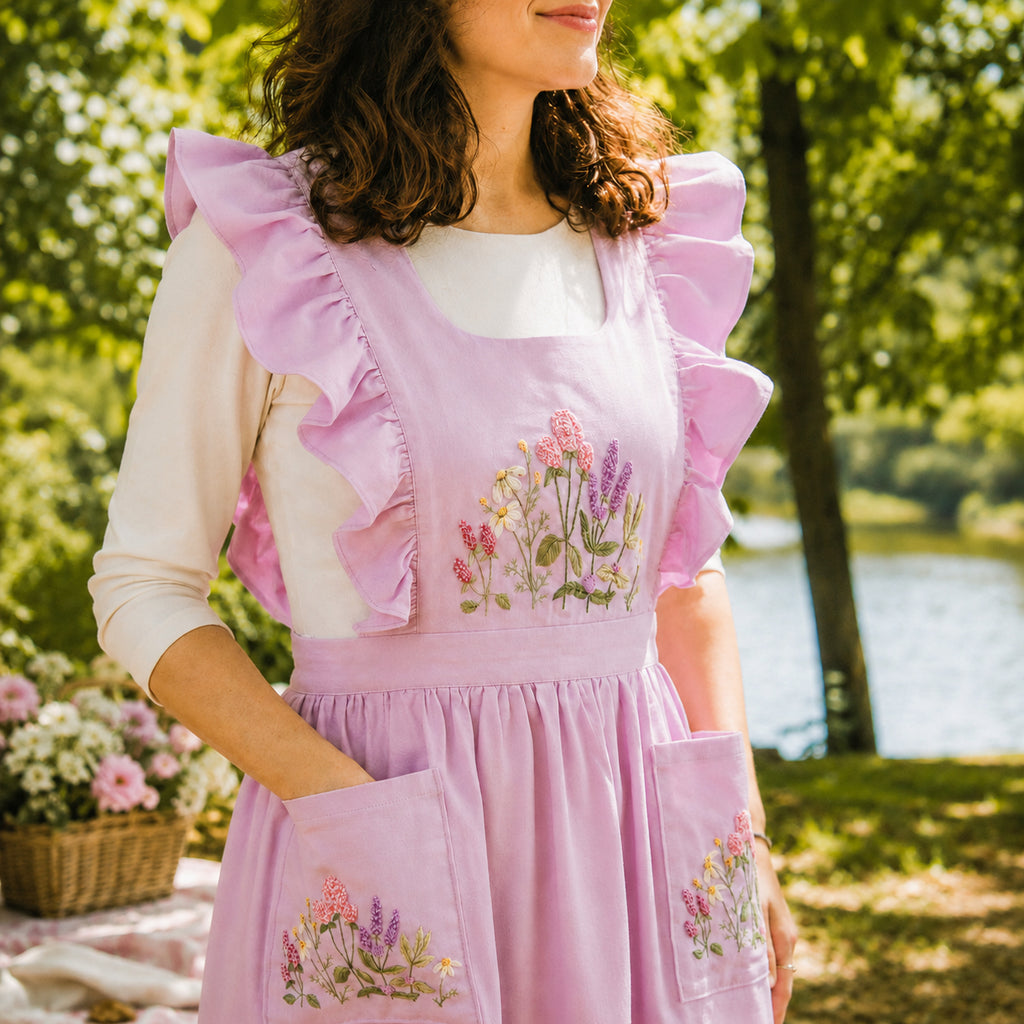 Personalized Hand-Embroidered Floral Apron, Custom Linen Apron, Kitchen Apron with Pockets, Baking Gift, Gift For Her, Mom Gift EMAP01