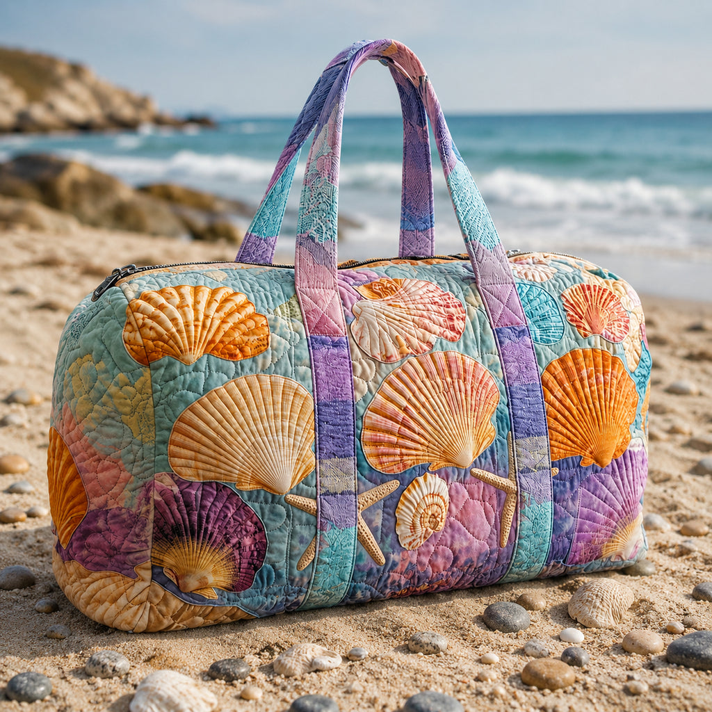 Seashells Quilted Duffle Bag, Sea Beach Duffle Bag, Quilted Travel Bag, Quilted Weekend Bag, Custom Bag Gift DFB01