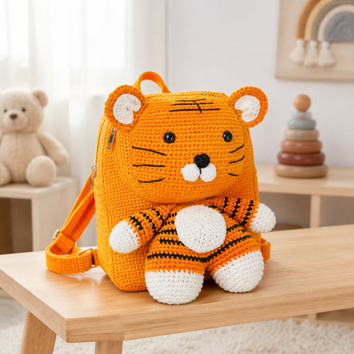 Crochet Tiger Backpack for Kids, Handmade Animal School Bag, Cute Toddler Backpack, Preschool Bookbag, Birthday Gift for Boys and Girls BPCRCN01