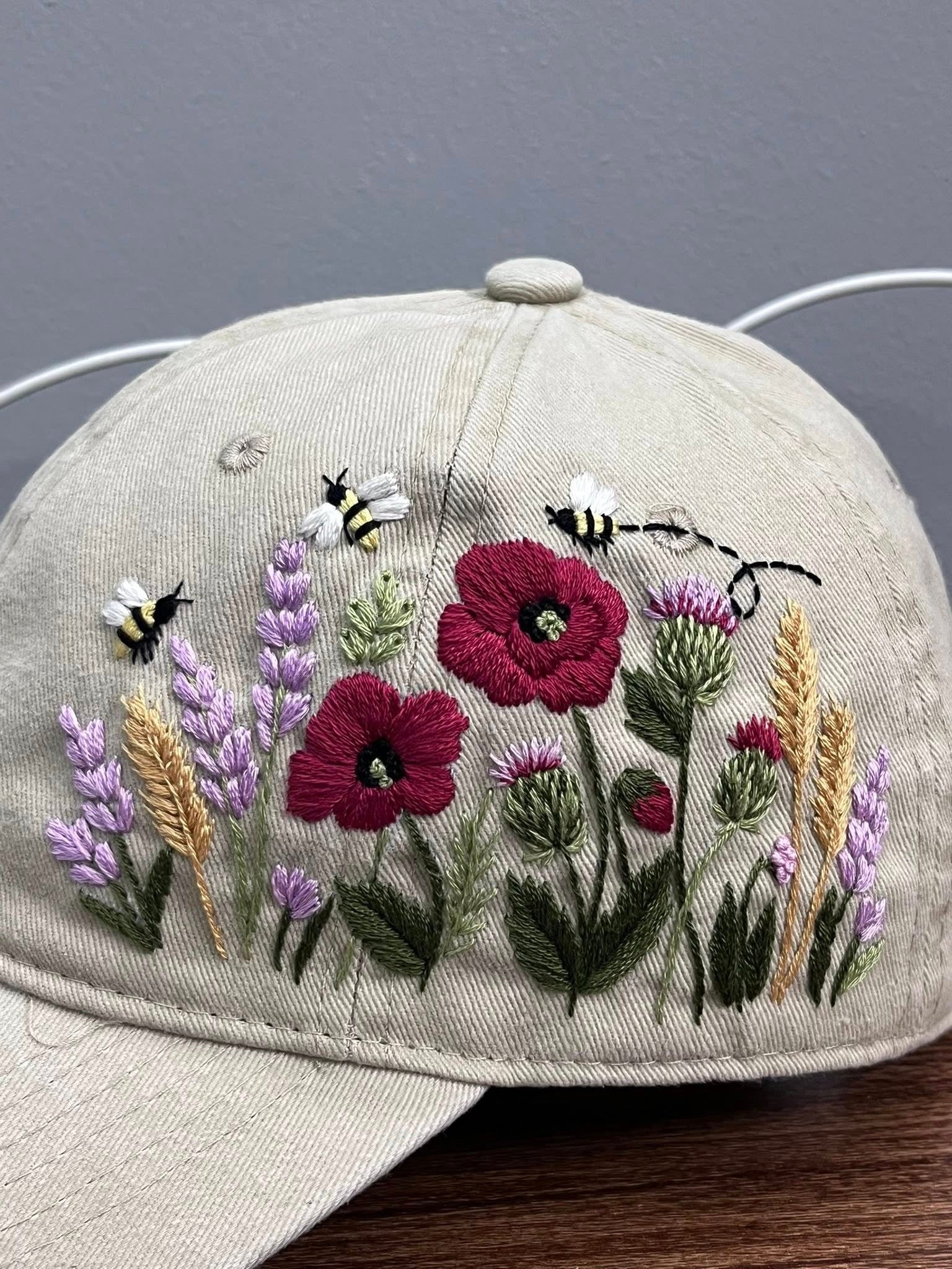 Custom Floral Hand-Embroidered Baseball Cap, Embroidered Cap, Flower Hand Embroidered Cap, Custom Hat Embroidery, Gift For Her EMH01