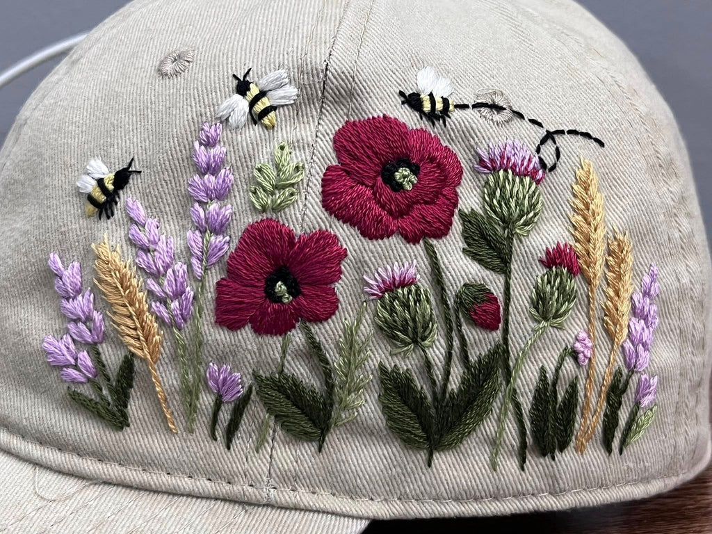 Custom Floral Hand-Embroidered Baseball Cap, Embroidered Cap, Flower Hand Embroidered Cap, Custom Hat Embroidery, Gift For Her EMH01