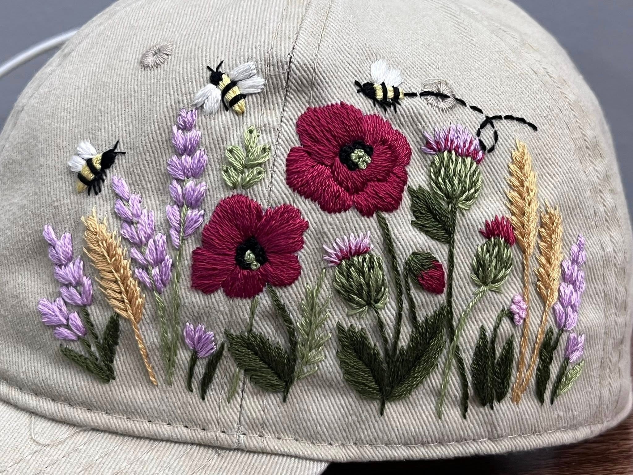Custom Floral Hand-Embroidered Baseball Cap, Embroidered Cap, Flower Hand Embroidered Cap, Custom Hat Embroidery, Gift For Her EMH01