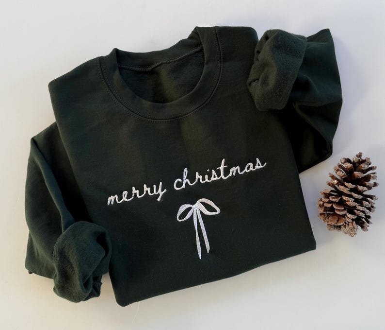 Merry Christmas Bow Embroidered Sweatshirt, Xmas Bow Shirt, Christmas Shirt Gift XMASS01