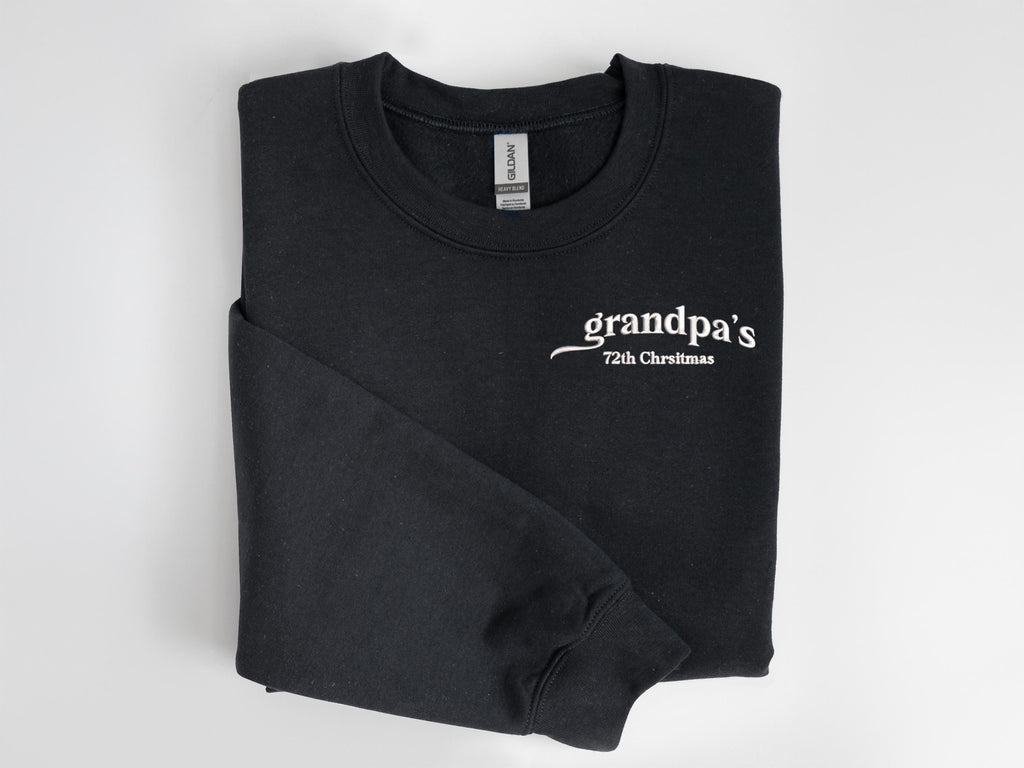 Grandpa’s Christmas Embroidered Sweatshirt, Personalized Holiday Crewneck, Custom Year Gift, Cozy Black Pullover