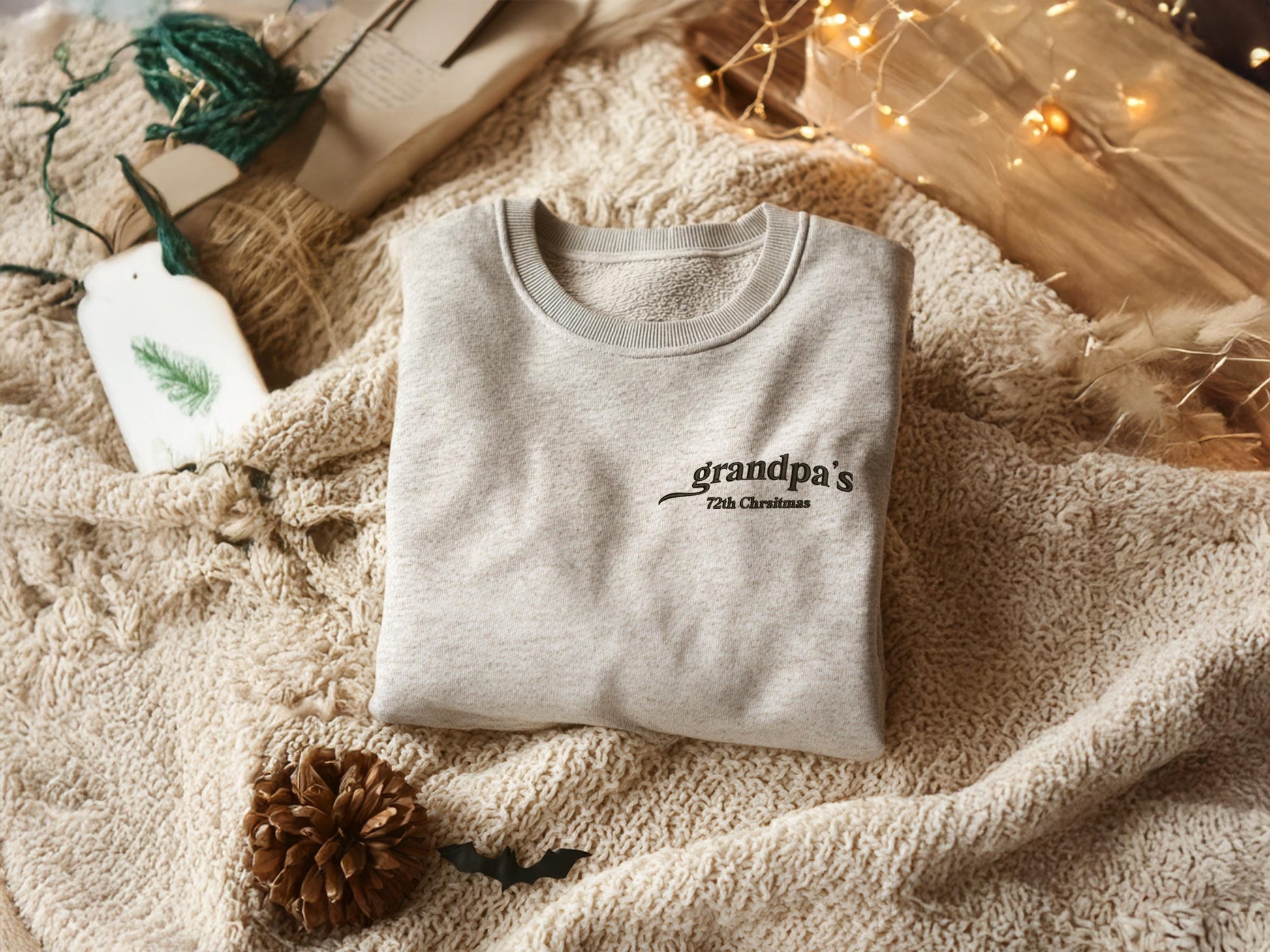 Grandpa’s Christmas Embroidered Sweatshirt, Personalized Holiday Crewneck, Custom Year Gift, Cozy Black Pullover