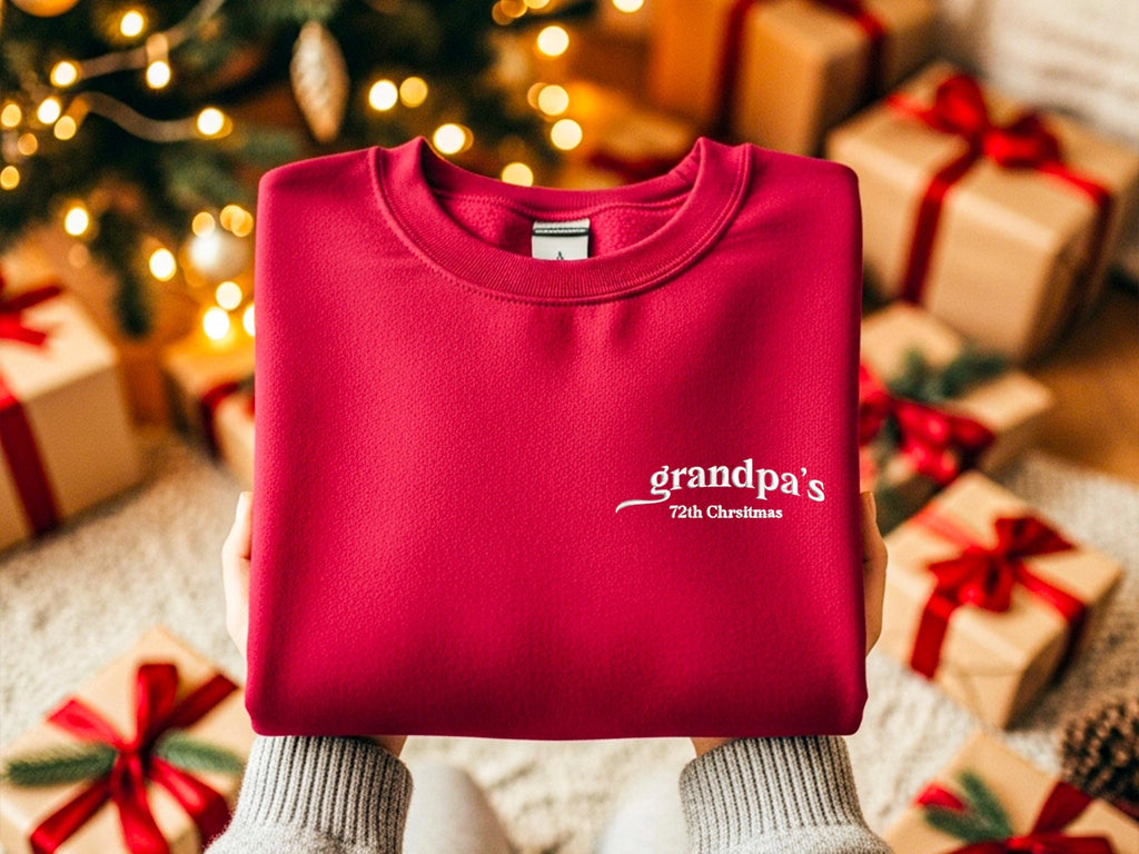 Grandpa’s Christmas Embroidered Sweatshirt, Personalized Holiday Crewneck, Custom Year Gift, Cozy Black Pullover