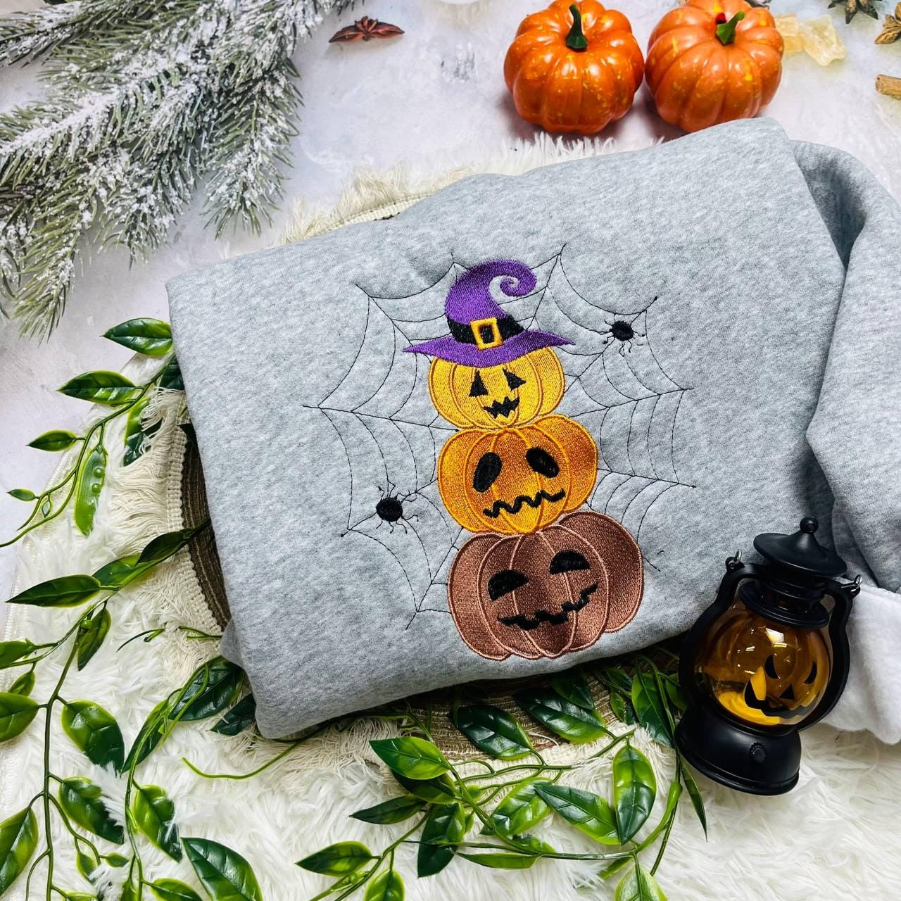 Embroidered Pumpkin Sweatshirt, Embroidered Fall Sweatshirt, Jack-o-Lantern Sweatshirt, Halloween Embroidered Sweatshirt, Spooky Season
