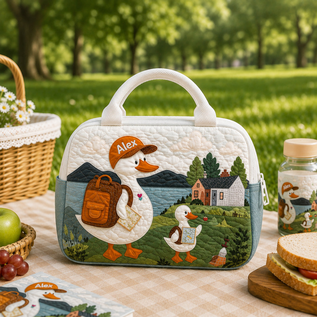 Duck Family Quilted Lunch Bag, Insulated Quilted Lunch Tote, Animal Lunch Bag, Custom Kid Lunch Bag, Back To School Bag, Picnic Bag, Reusable Lunch Tote QLB20