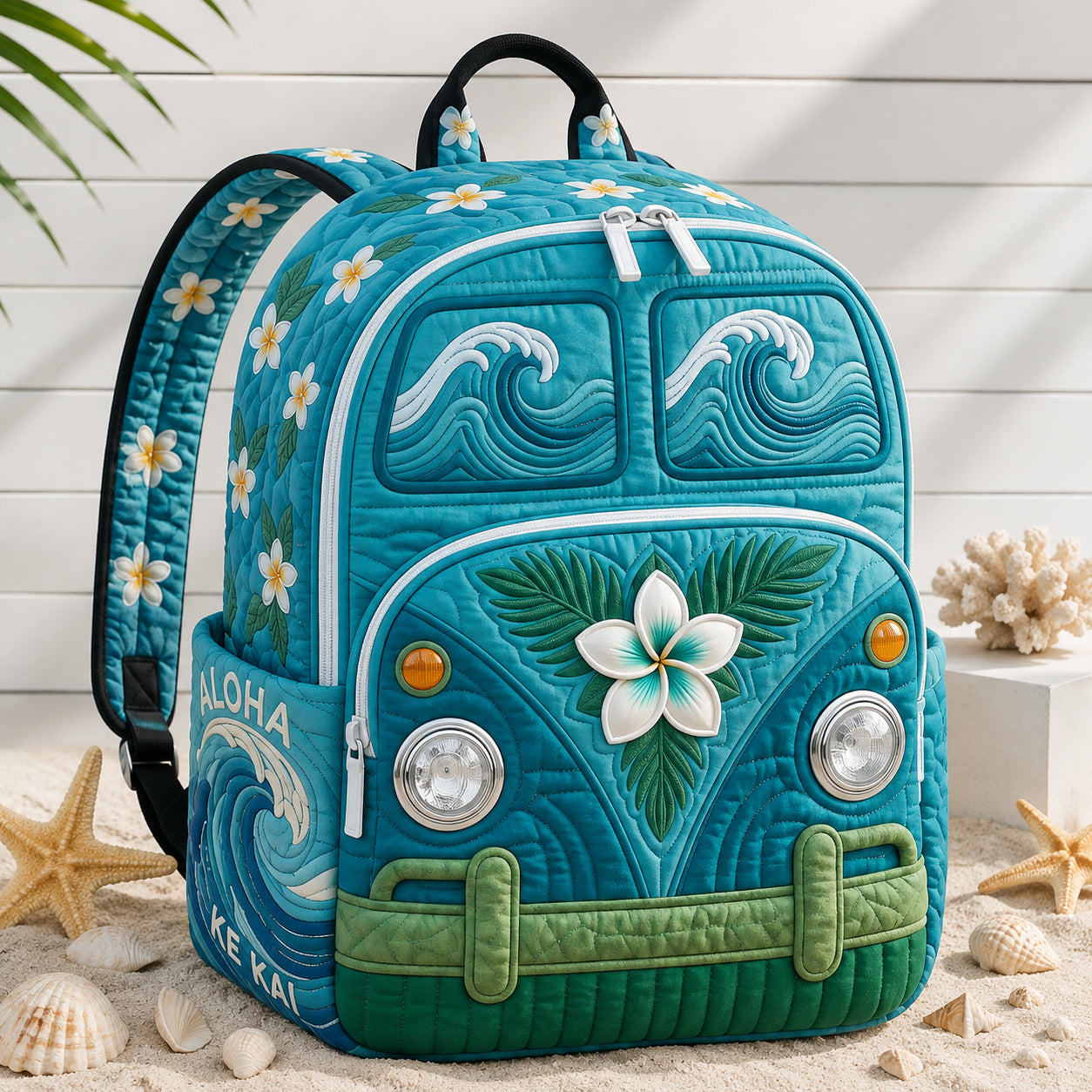 Sea Flower Pattern Quilted Backpack, Custom Ocean Backpack, Mini Travel Bag, School Bag, Back To School Backpack QBP09