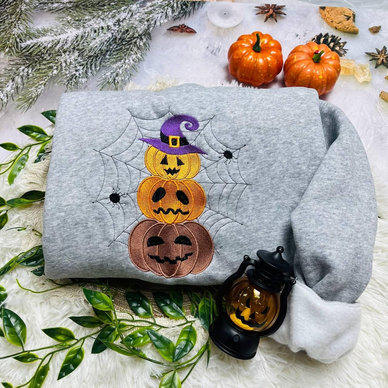 Embroidered Pumpkin Sweatshirt, Embroidered Fall Sweatshirt, Jack-o-Lantern Sweatshirt, Halloween Embroidered Sweatshirt, Spooky Season
