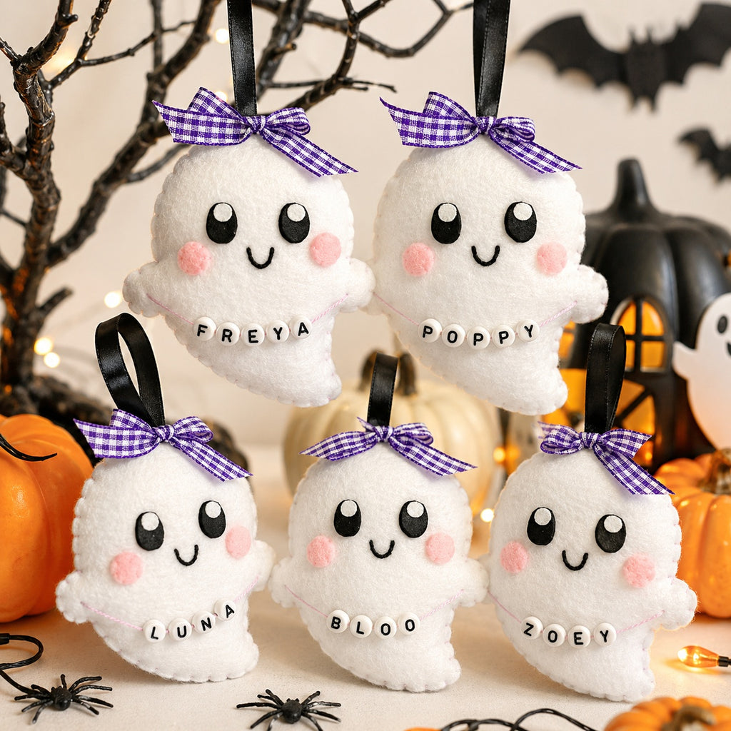 Custom Baby Name - Halloween Boo Felt Ornament, Hand-Embroidery Baby Boo Felt Ornament, Custom Baby Ornament, Halloween Gift for Home Decoration HFOR19