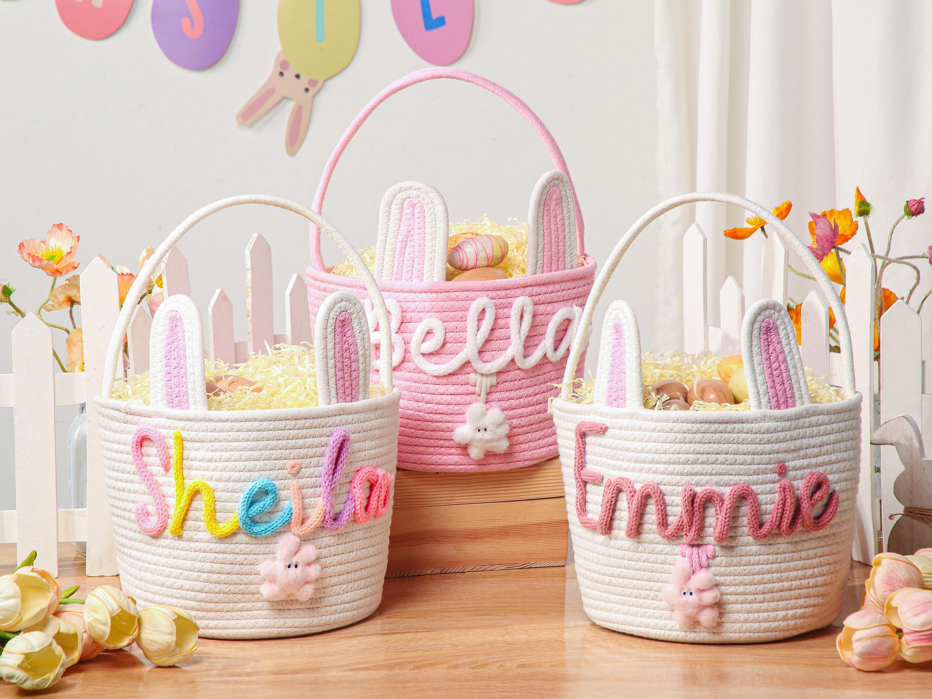 Personalized Easter Bunny Basket with name, Easter Basket for Kids, Easter Egg Hunt Basket,Easter Bunny Bucket, Toy Basket, Basket with Toy