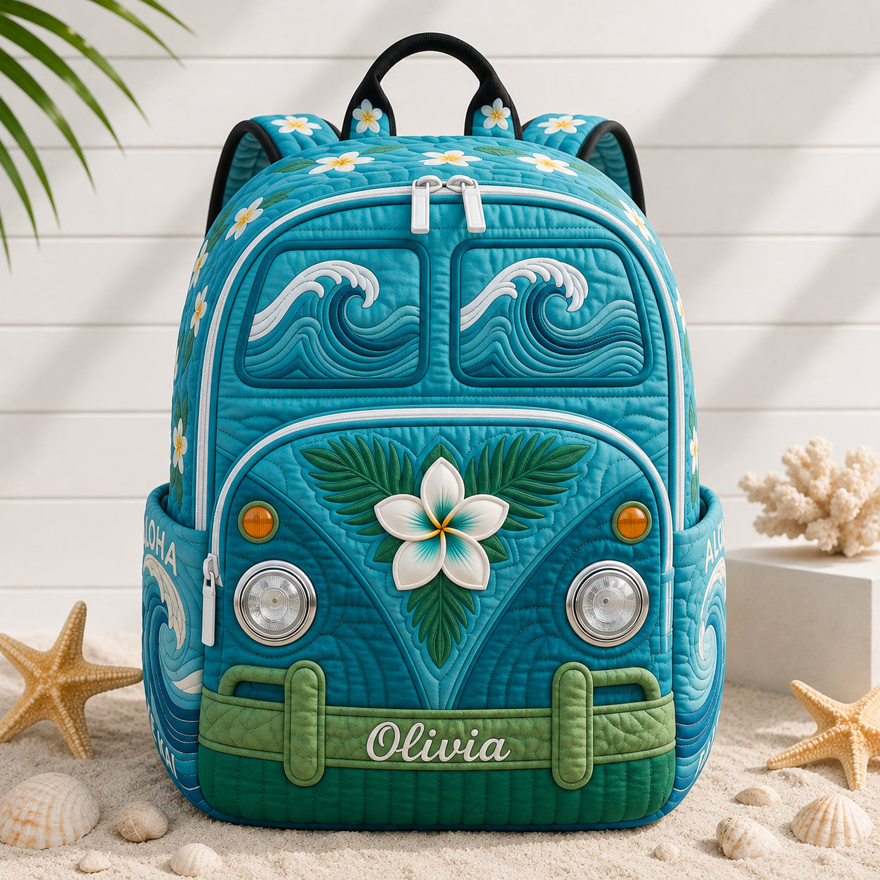 Sea Flower Pattern Quilted Backpack, Custom Ocean Backpack, Mini Travel Bag, School Bag, Back To School Backpack QBP09