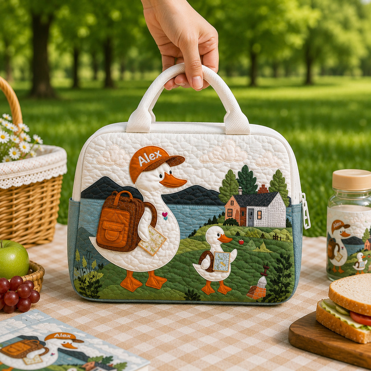 Duck Family Quilted Lunch Bag, Insulated Quilted Lunch Tote, Animal Lunch Bag, Custom Kid Lunch Bag, Back To School Bag, Picnic Bag, Reusable Lunch Tote QLB20