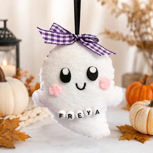 Custom Baby Name - Halloween Boo Felt Ornament, Hand-Embroidery Baby Boo Felt Ornament, Custom Baby Ornament, Halloween Gift for Home Decoration HFOR19