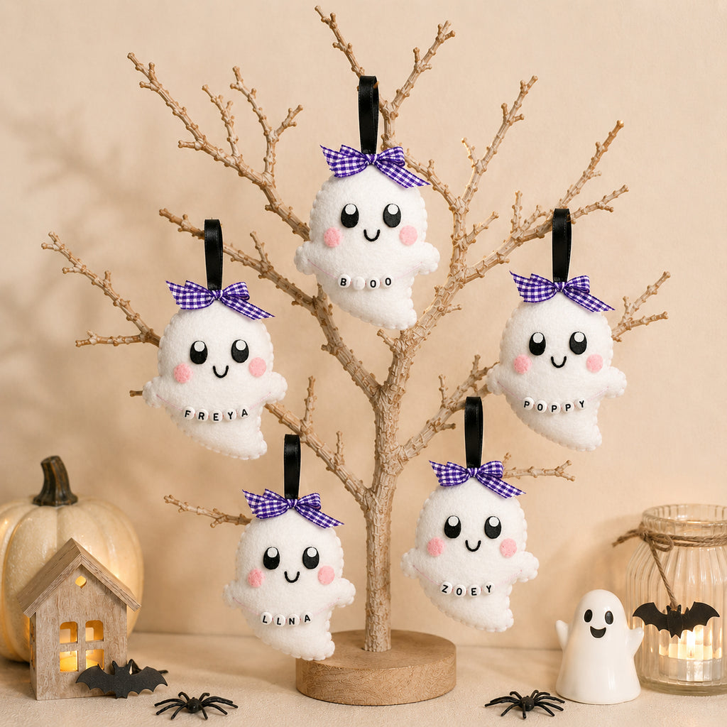 Custom Baby Name - Halloween Boo Felt Ornament, Hand-Embroidery Baby Boo Felt Ornament, Custom Baby Ornament, Halloween Gift for Home Decoration HFOR19
