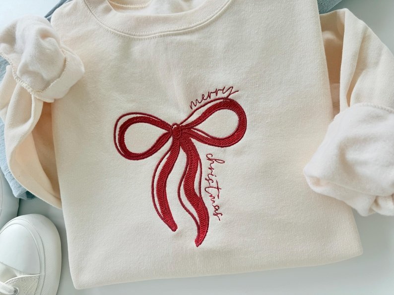 Merry Christmas Embroidered Sweatshirt, Christmas Sweatshirt, Christmas Sweatshirt for Women, Christmas Embroidery Sweatshirt XMASS12