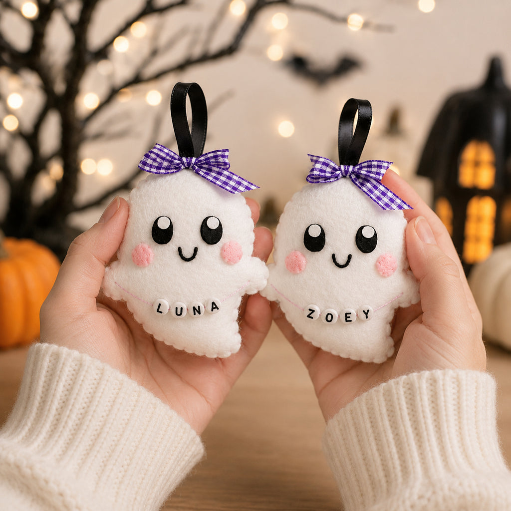 Custom Baby Name - Halloween Boo Felt Ornament, Hand-Embroidery Baby Boo Felt Ornament, Custom Baby Ornament, Halloween Gift for Home Decoration HFOR19