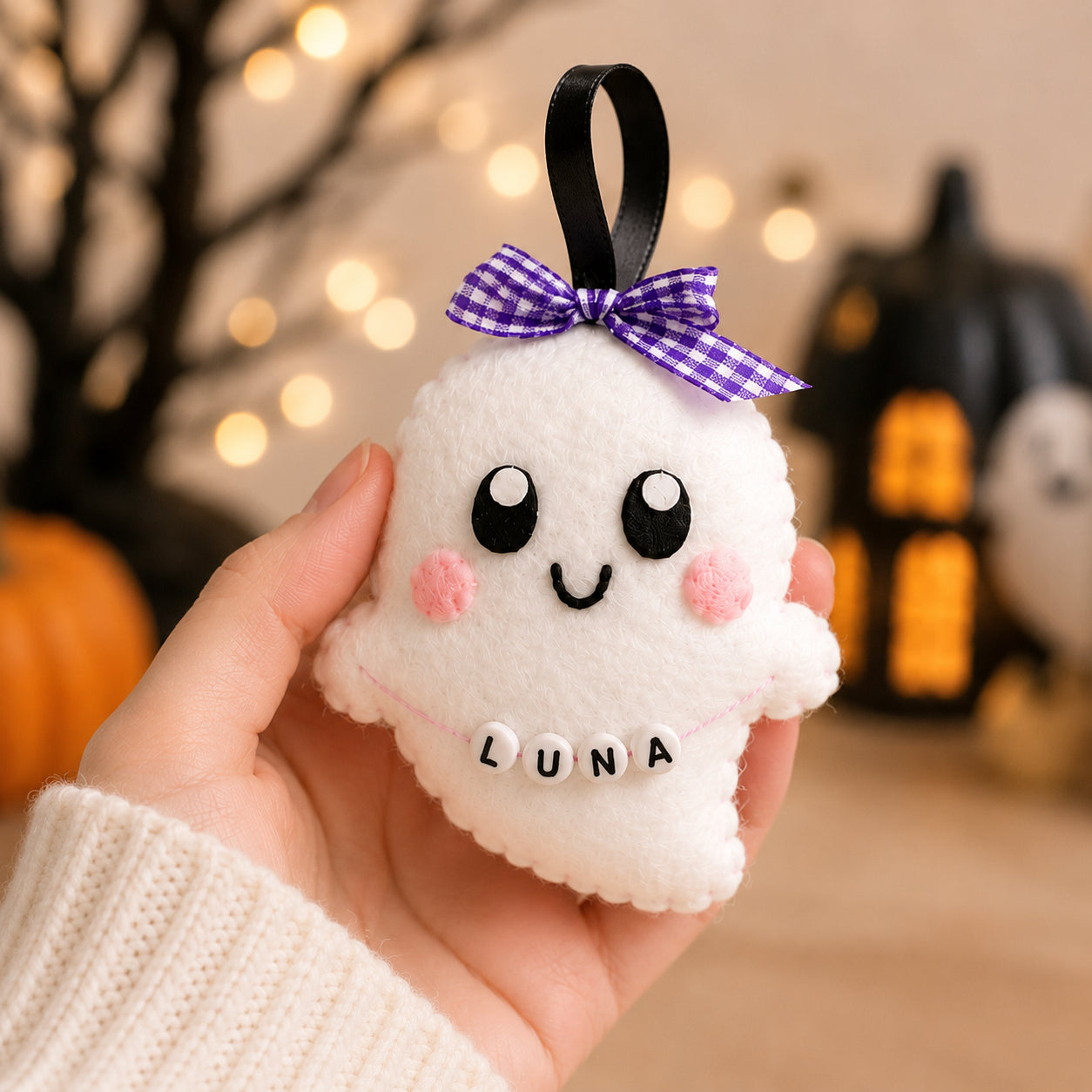 Custom Baby Name - Halloween Boo Felt Ornament, Hand-Embroidery Baby Boo Felt Ornament, Custom Baby Ornament, Halloween Gift for Home Decoration HFOR19
