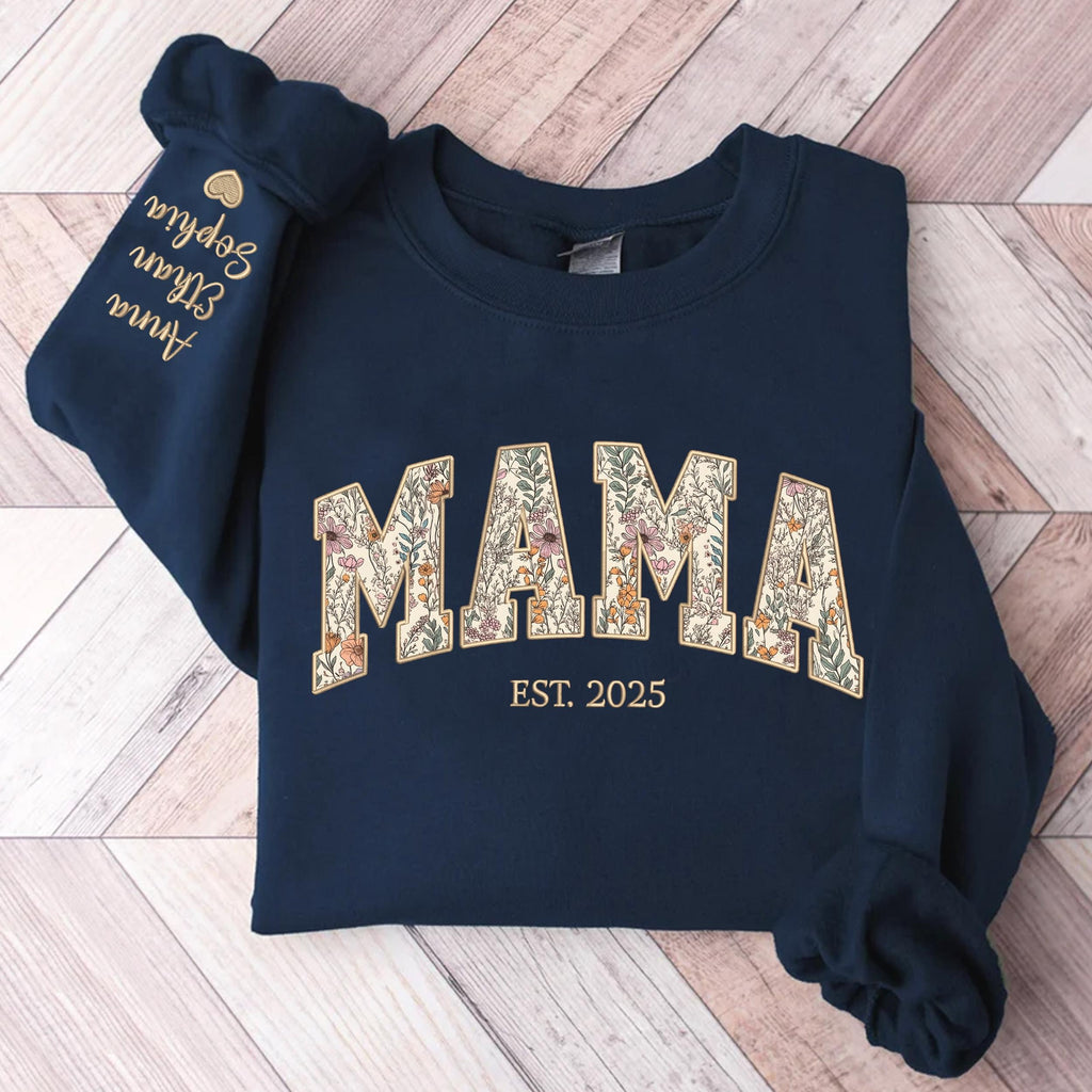 Custom Floral Mama Sweatshirt, Custom Mama Embroidered Sweatshirt, Personalized Mama Crewneck, Gift for Mama, Mothers Day Gifts, Mom Gifts
