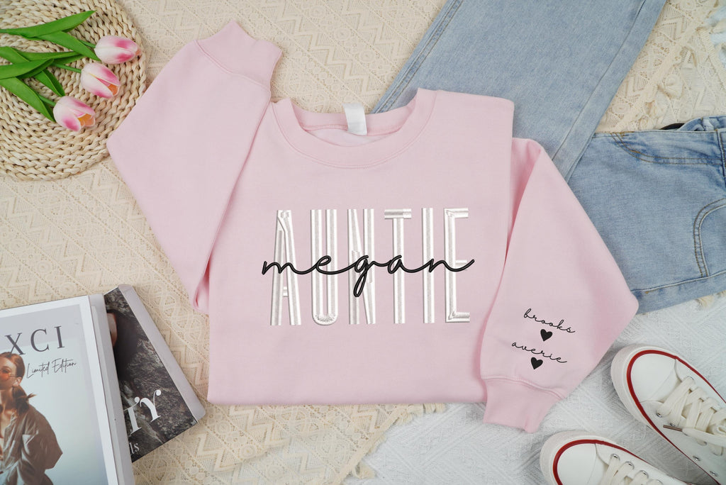 Personalized Embroidered Auntie Sweatshirt, Custom Nieces Nephews Names Sweatshirt, Blessed Aunty Sweatshirt, Gift For New Aunt, Aunt Nephew