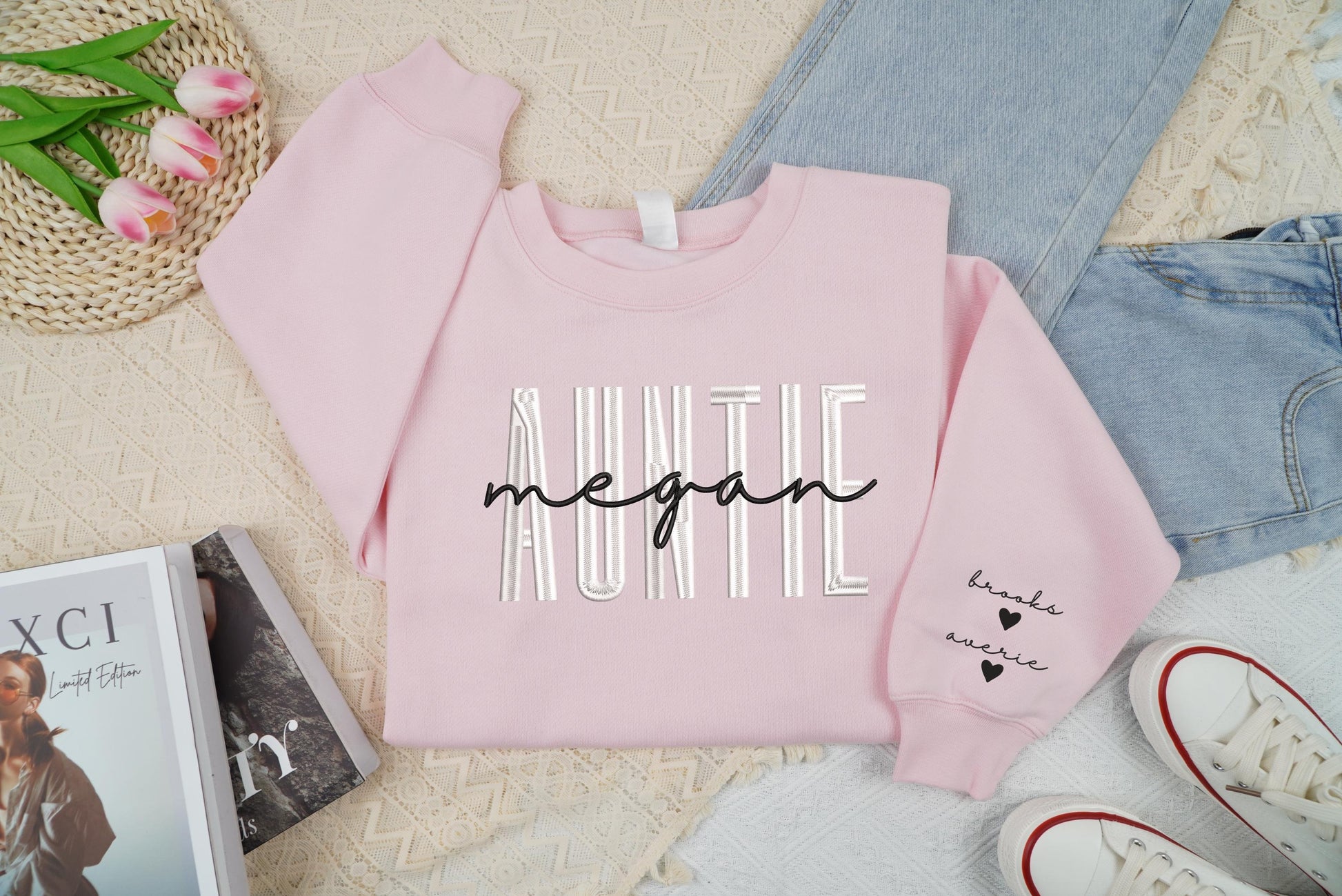 Personalized Embroidered Auntie Sweatshirt, Custom Nieces Nephews Names Sweatshirt, Blessed Aunty Sweatshirt, Gift For New Aunt, Aunt Nephew