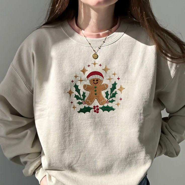 Embroidered Christmas Gingerbread Sweatshirt, Holiday Sweatshirt, Gingerbread Man Embroidered Sweater, Christmas Sweater, Merry Xmas Shirt