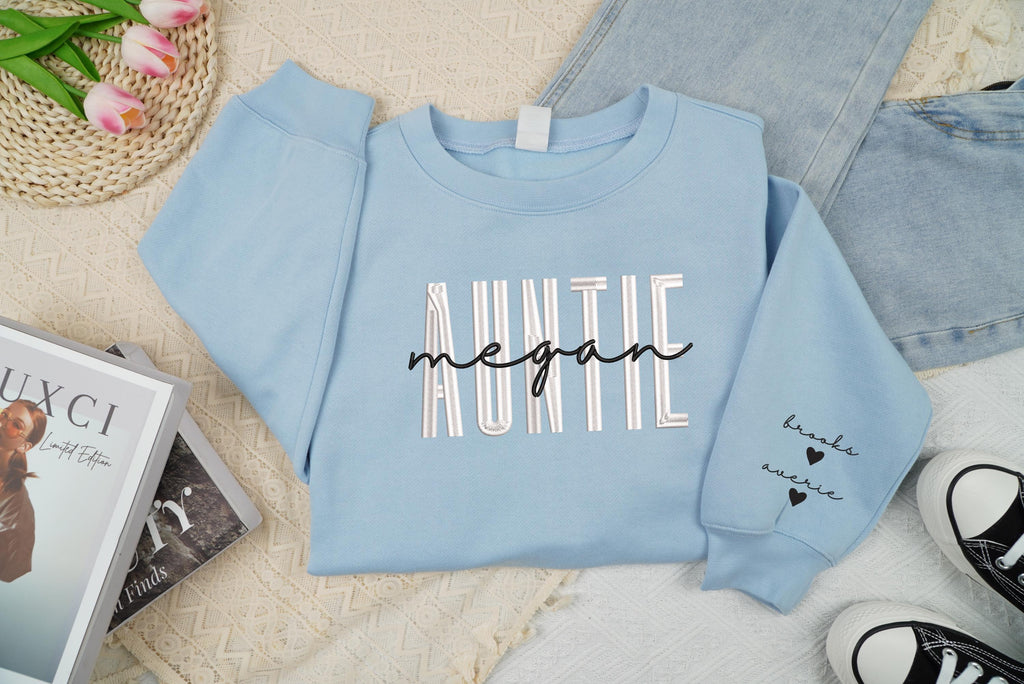 Personalized Embroidered Auntie Sweatshirt, Custom Nieces Nephews Names Sweatshirt, Blessed Aunty Sweatshirt, Gift For New Aunt, Aunt Nephew