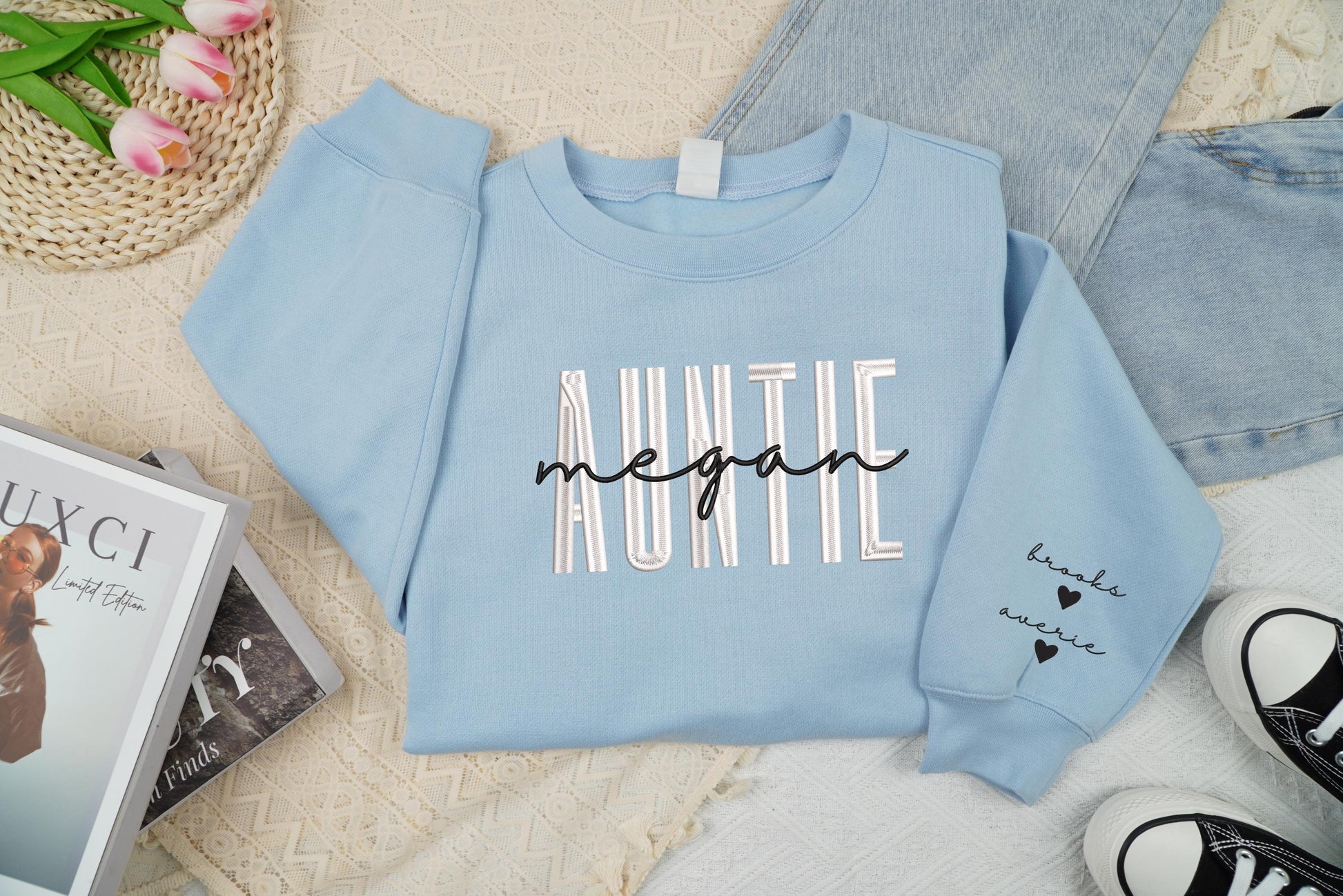 Personalized Embroidered Auntie Sweatshirt, Custom Nieces Nephews Names Sweatshirt, Blessed Aunty Sweatshirt, Gift For New Aunt, Aunt Nephew