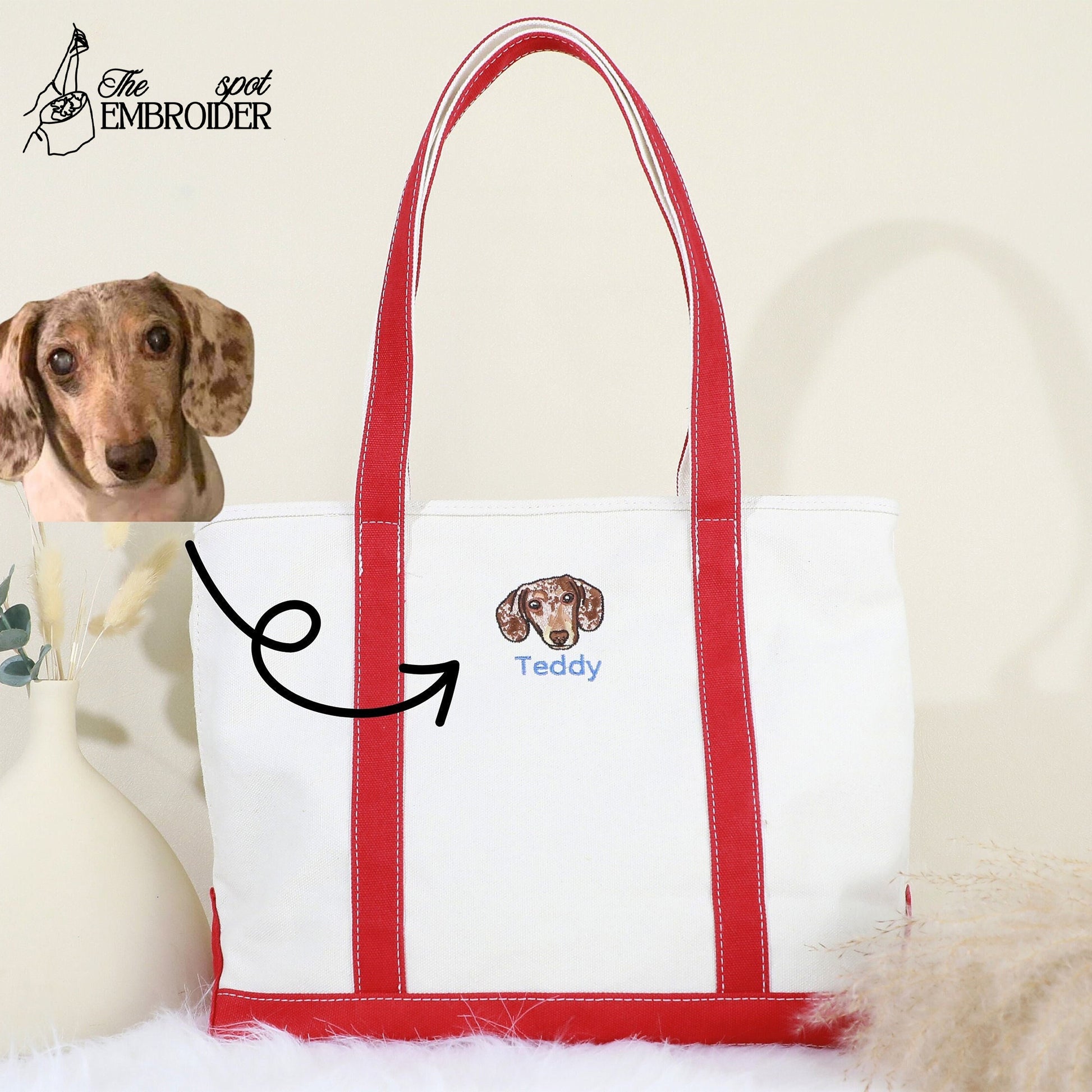 Personalized Pet Boat Tote, Custom Dog Embroidered Bag, Cat Lover Gift, Dog Mom Bag, Custom Name Tote Bag, Design Your Dog Tote, Mather's Day Gift