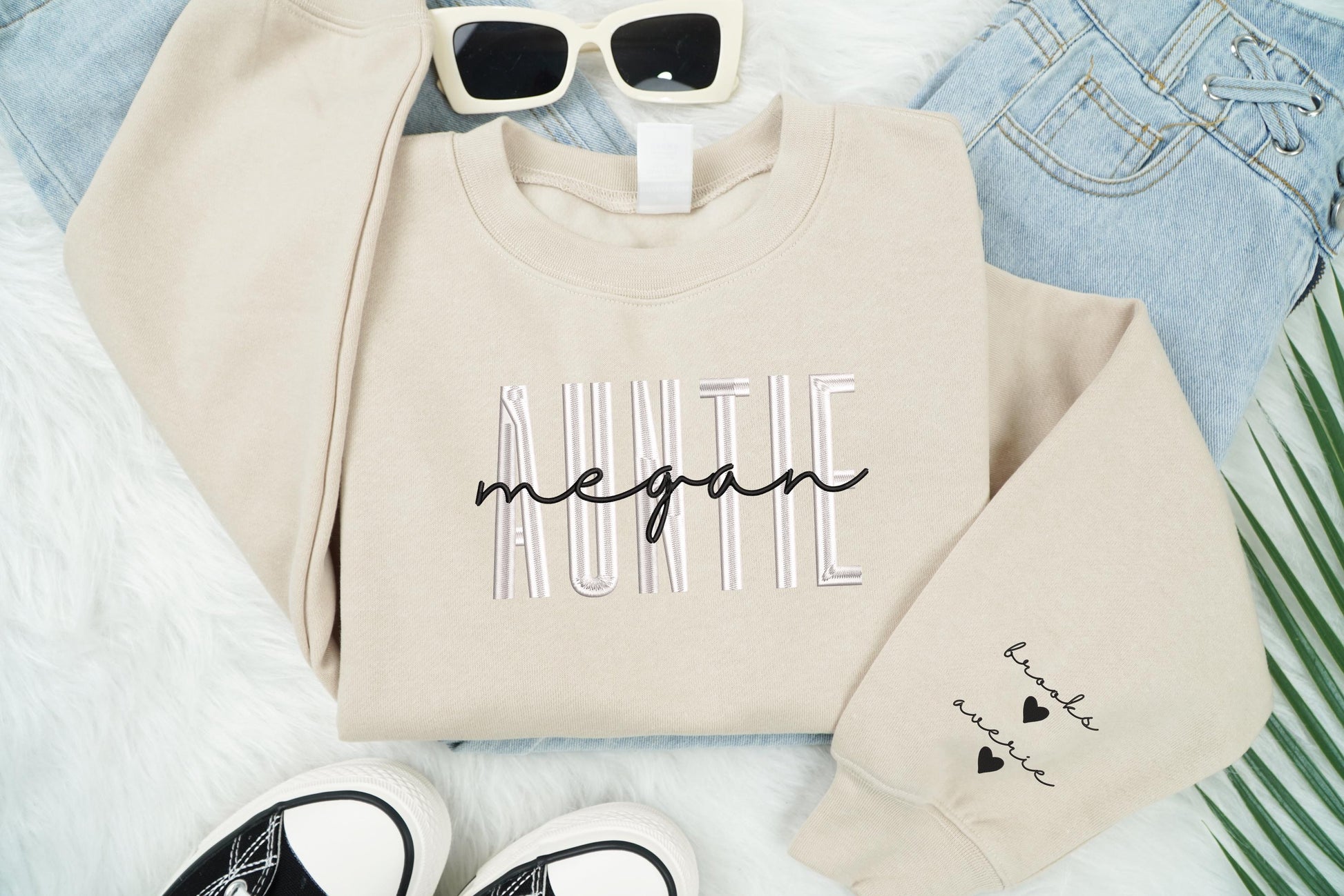 Personalized Embroidered Auntie Sweatshirt, Custom Nieces Nephews Names Sweatshirt, Blessed Aunty Sweatshirt, Gift For New Aunt, Aunt Nephew