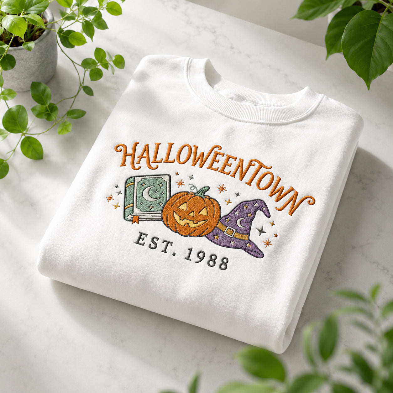 Vintage Halloween Town Est 1988 Embroidered Shirt, Spooky Season Shirt, Halloween Lover Gift, Retro Pumpkin Shirt, Fall Holiday Shirt HLEM21