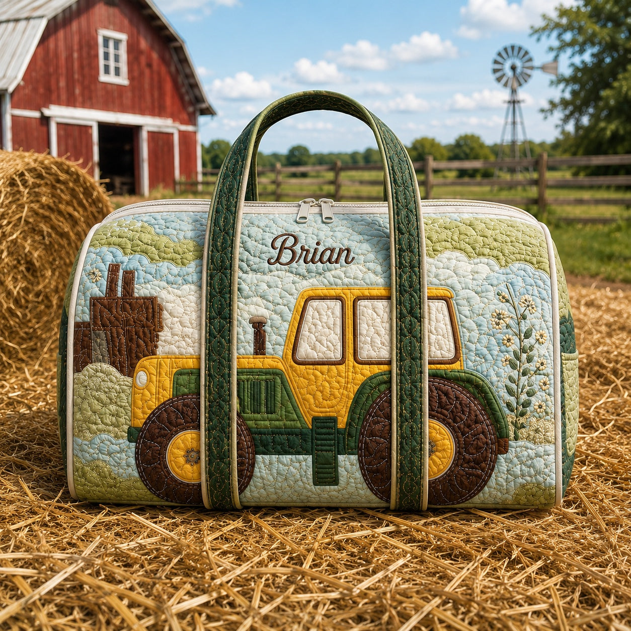 Personalized Farm Tractor Quilted Duffle Bag, Custom Farmer Travel Bag, Country Weekender Bag, Farming Gift DFB43