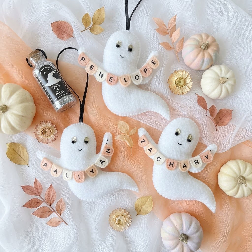 Custom Baby Name - Halloween Boo Felt Ornament, Hand-Embroidery Baby Boo Felt Ornament, Custom Kid Ornament, Halloween Gift for Kid HFOR20