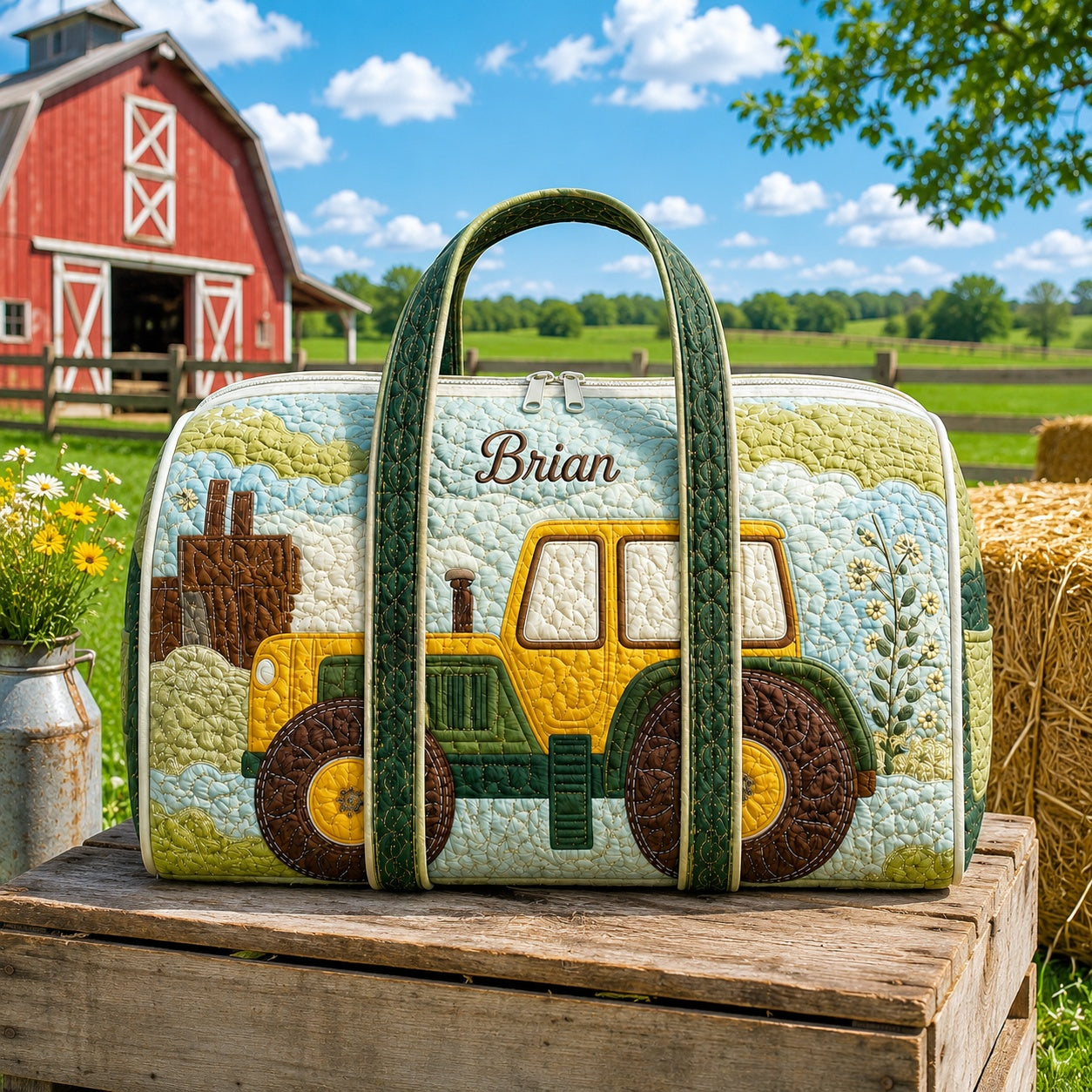 Personalized Farm Tractor Quilted Duffle Bag, Custom Farmer Travel Bag, Country Weekender Bag, Farming Gift DFB43