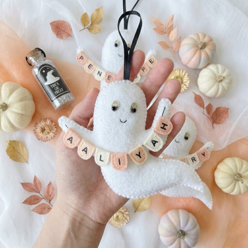 Custom Baby Name - Halloween Boo Felt Ornament, Hand-Embroidery Baby Boo Felt Ornament, Custom Kid Ornament, Halloween Gift for Kid HFOR20