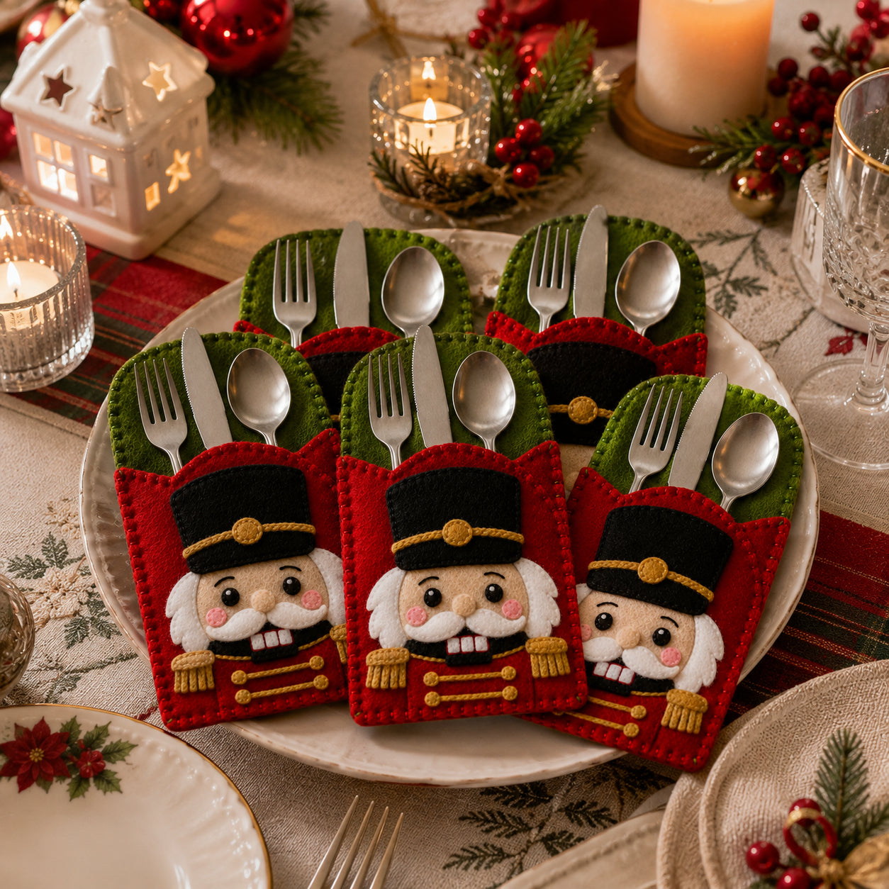 Nutcracker Felt Silverware Holder, Christmas Cutlery Pocket, Holiday Table Decor, Festive Dining Place Setting FELTCH21