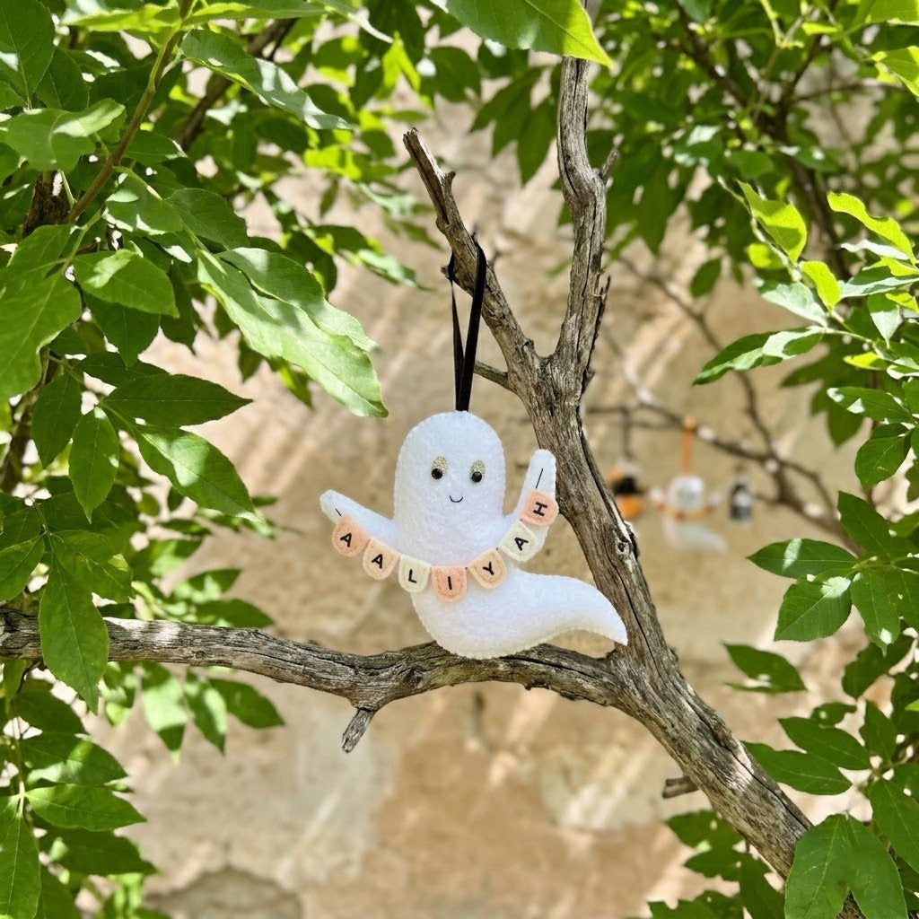 Custom Baby Name - Halloween Boo Felt Ornament, Hand-Embroidery Baby Boo Felt Ornament, Custom Kid Ornament, Halloween Gift for Kid HFOR20