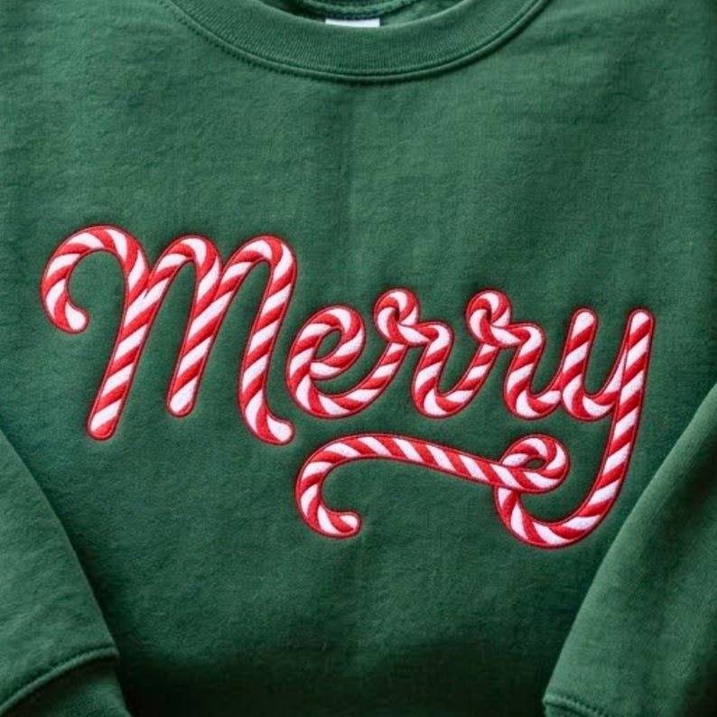 Embroidered Candy Cane Merry Christmas Sweatshirt, Christmas Crewneck, Xmas Gift Shirt XMASS13