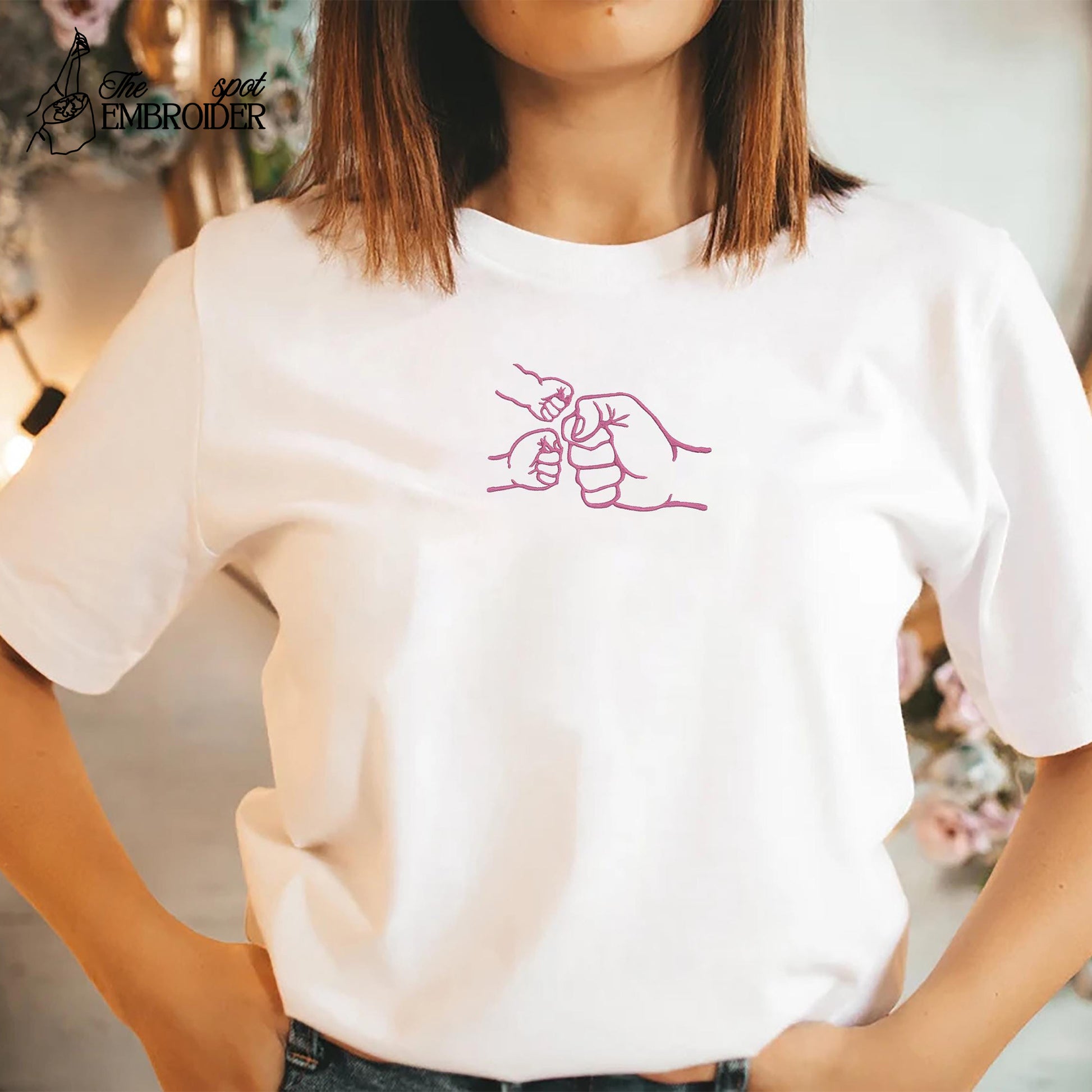 Daddy and Kids Hands Embroidery Sweatshirt , Father and Twins Embroidery T-Shirt, Father's Day Embroidery Hoodie.