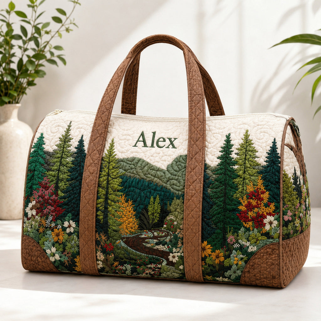 Forest Floral Quilted Duffle Bag, Woodland Weekender Bag, Forest Travel Bag, Custom Family Travel Bag QTTVB02