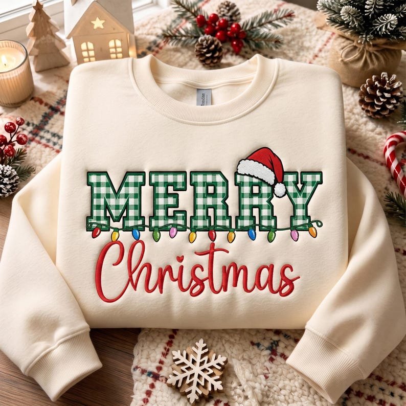Embroidered Merry Christmas Sweatshirt, Christmas Shirt, Xmas Gift Shirt XMASS14