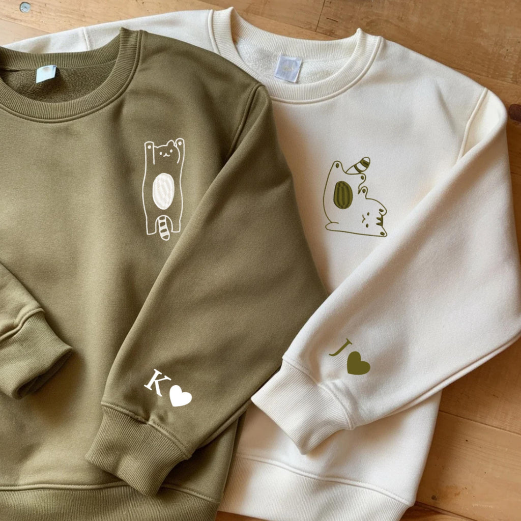 Embroidered Sweatshirt Custom Cat For Couple, Name on Sleeve, Matching Cat Hoodies for Couples, Anniversary Gifts, Gifts for Him & Her, Couple gifts