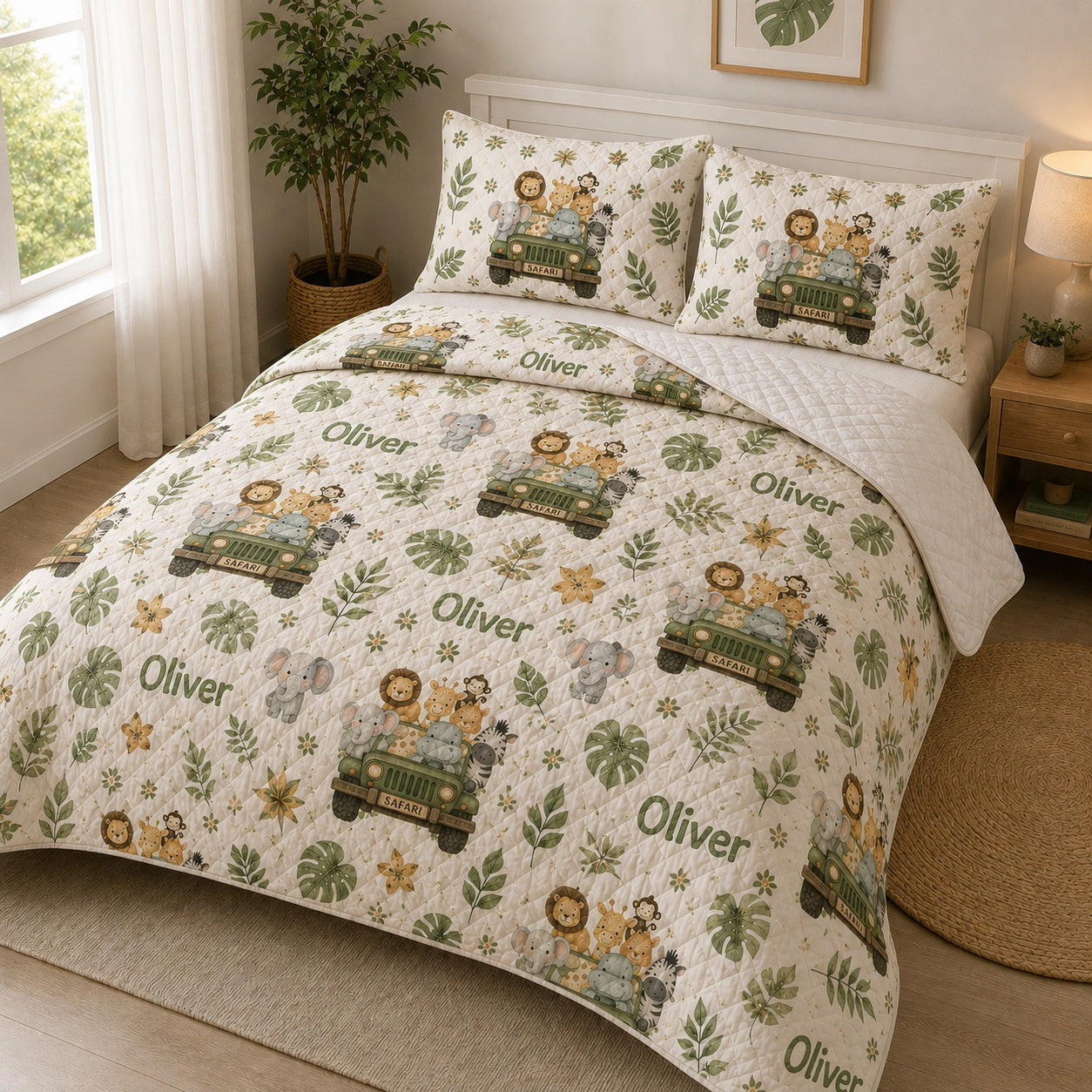 Safari Animals Blanket, Animals Quilted Bedding Set, Custom Safari Quilt Set with Pillow Covers, Bedroom Decor QBEDSET20
