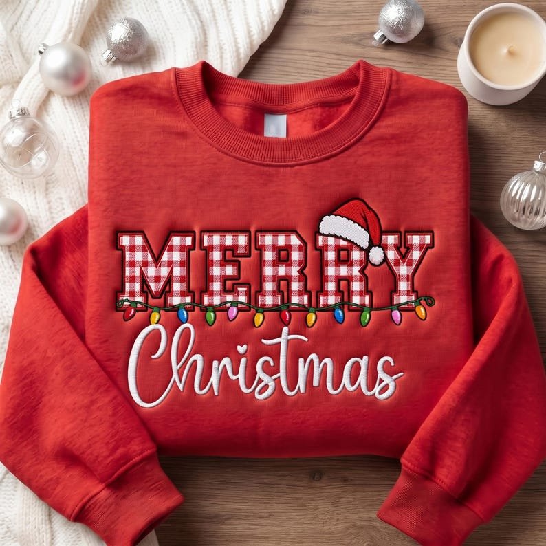 Embroidered Merry Christmas Sweatshirt, Christmas Shirt, Xmas Gift Shirt XMASS14