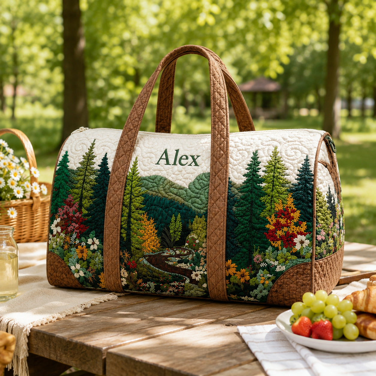 Forest Floral Quilted Duffle Bag, Woodland Weekender Bag, Forest Travel Bag, Custom Family Travel Bag QTTVB02