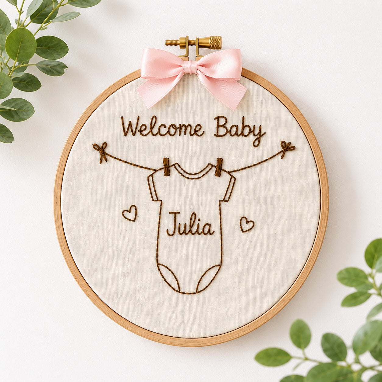 Welcome Baby Embroidery Hoop, Hand Embroidered Personalized Baby Name Hoop, Custom Onesie Nursery Wall Art, Newborn Keepsake Gift EM19